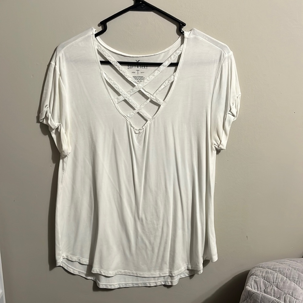White soft and sexy lacy t shirt